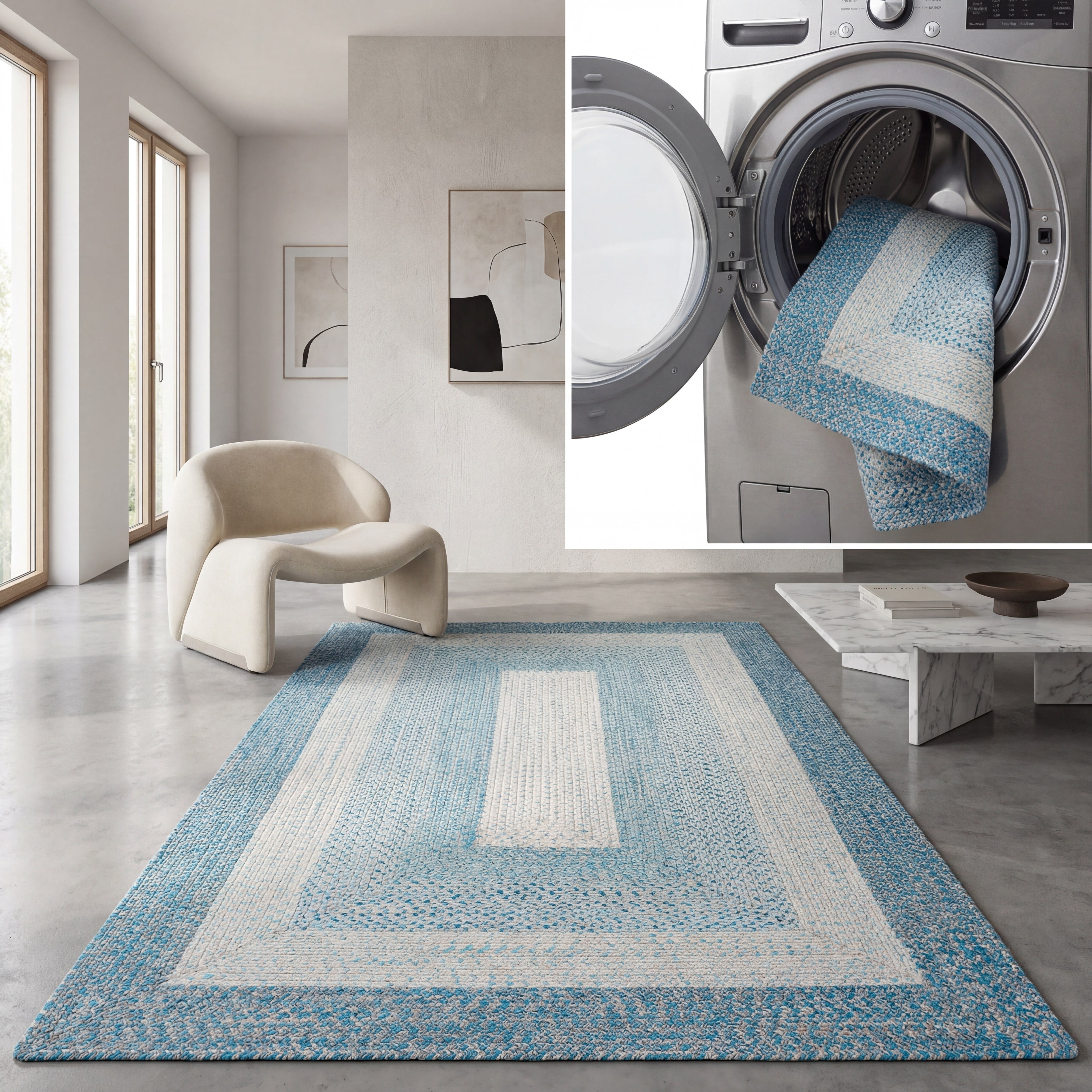 Safavieh Braided 5'-0" x 5'-0" Square Hand Woven Rug in Blue / Aqua
