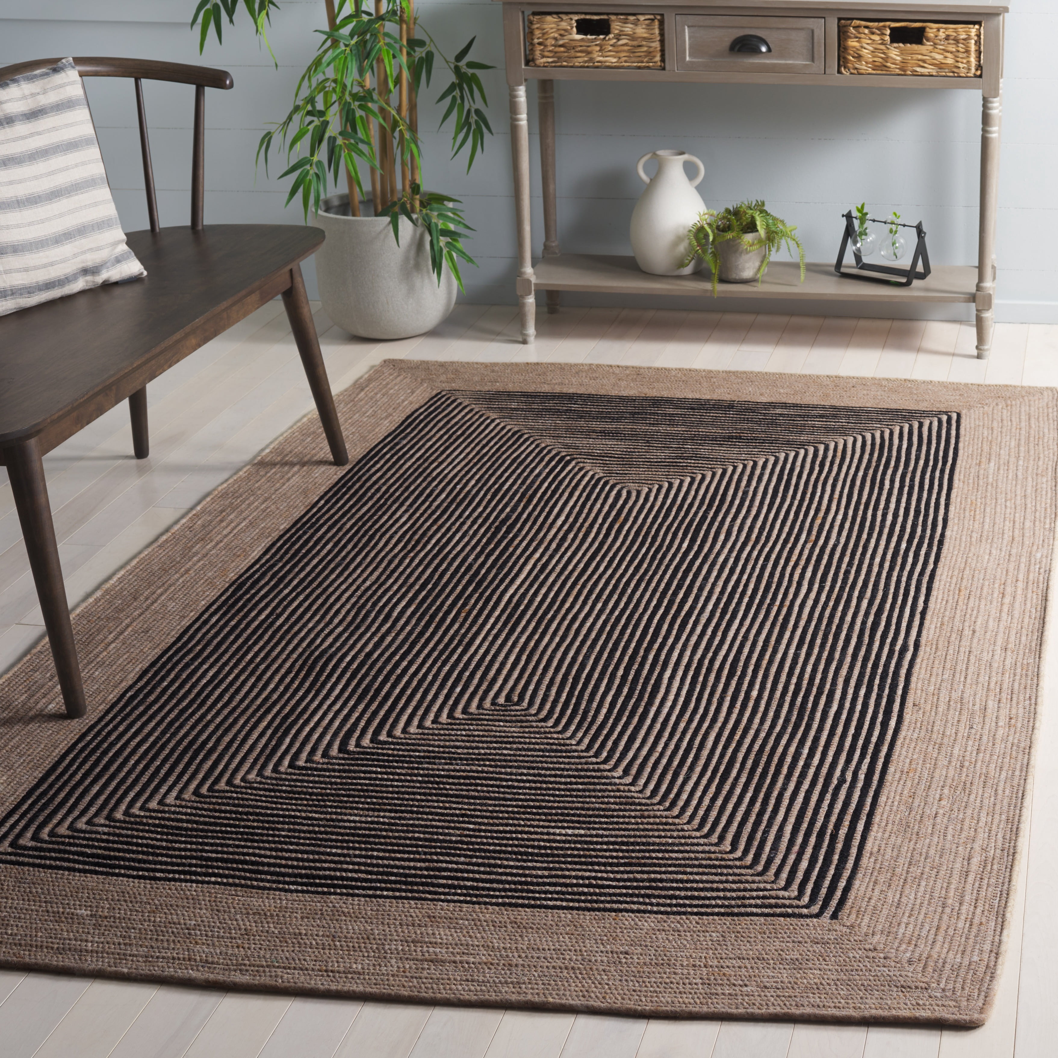 SAFAVIEH Braided Lars Geometric Reversible Area Rug, Beige/Black, 5' x 5' Square