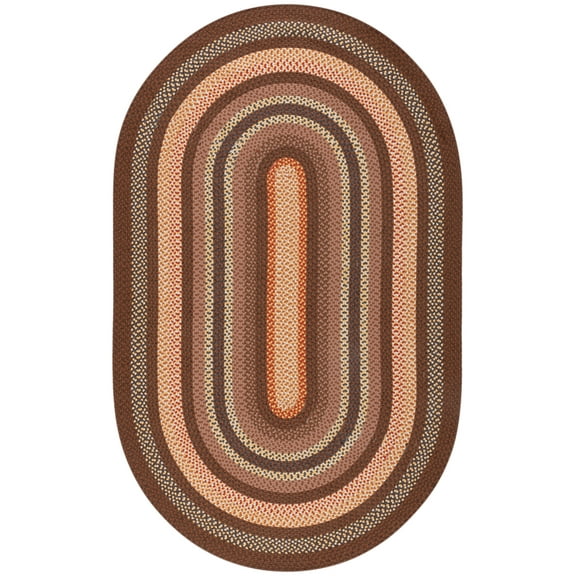 SAFAVIEH Braided Angel Bordered Machine Washable Reversible Area Rug, Brown/Light Brown, 5' x 8' Oval