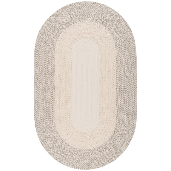 SAFAVIEH Braided Evangeline Bordered Machine Washable Reversible Area Rug, Ivory/Grey, 5' x 8' Oval
