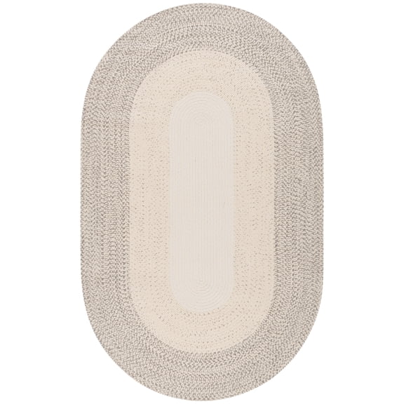SAFAVIEH Braided Evangeline Bordered Machine Washable Reversible Area Rug, Ivory/Grey, 5' x 8' Oval