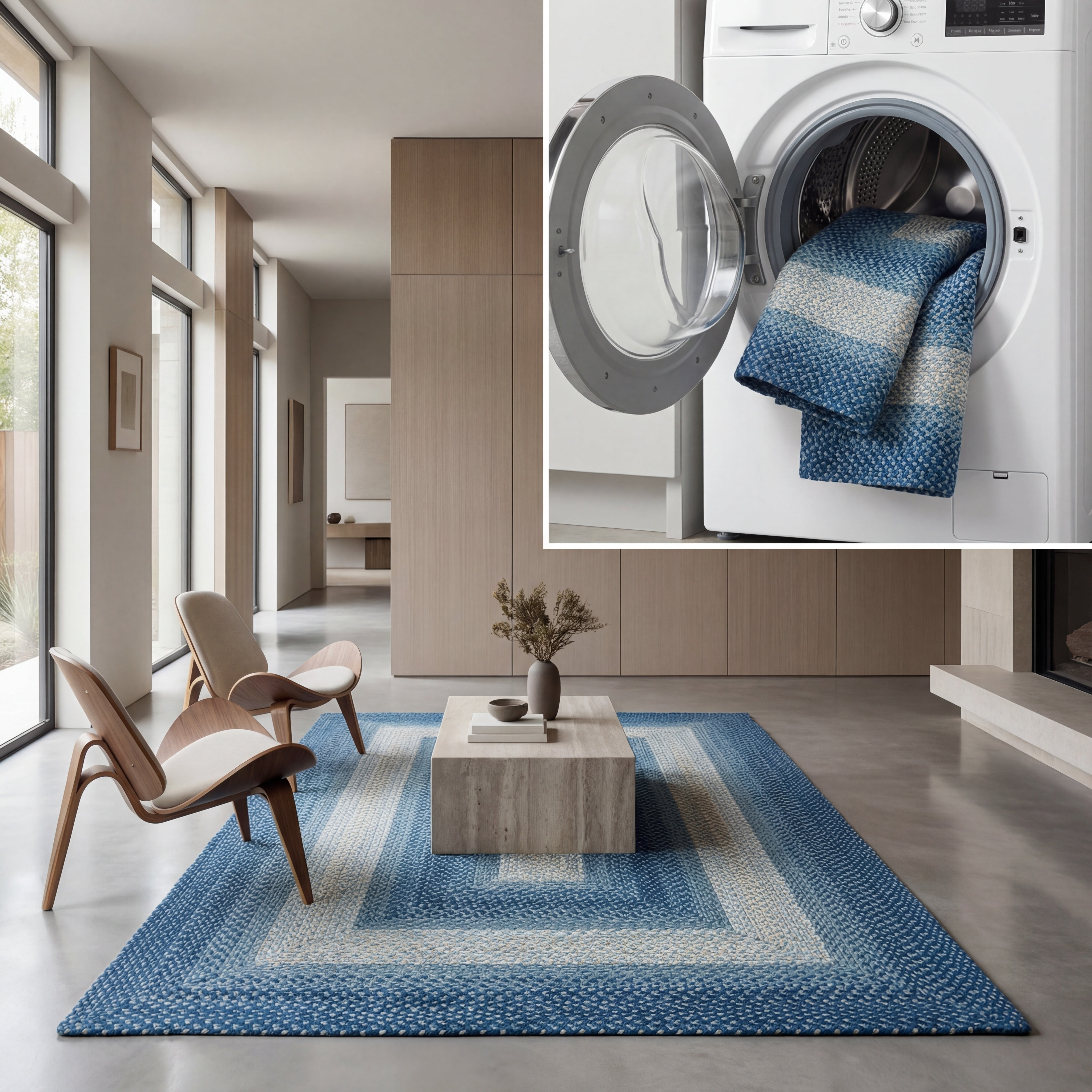 SAFAVIEH Braided Neville Bordered Machine Washable Reversible Area Rug, Navy/Grey, 5' x 8'