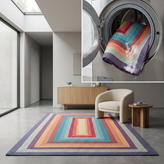 Safavieh Braided Ellen Bordered Machine Washable Reversible Area Rug, Red/Orange, 5' x 8'