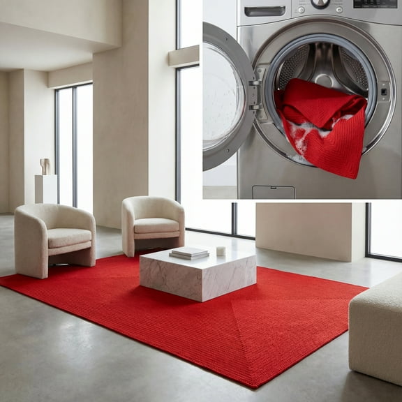 SAFAVIEH Braided Denica Distressed Machine Washable Reversible Area Rug, Rust/Red, 5' x 8' Oval