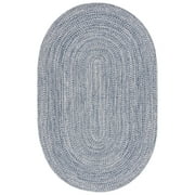 SAFAVIEH Braided Gino Distressed Machine Washable Reversible Area Rug, Dark Blue/Ivory, 6' x 8' Oval