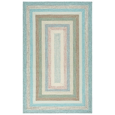 SAFAVIEH Braided Kaylee Striped Machine Washable Reversible Area Rug, Beige/Light Blue, 6' x 9'