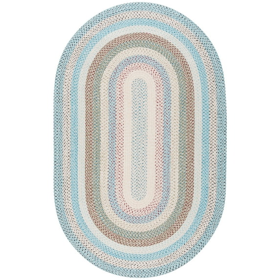SAFAVIEH Braided Kaylee Striped Machine Washable Reversible Area Rug, Beige/Light Blue, 6' x 9' Oval