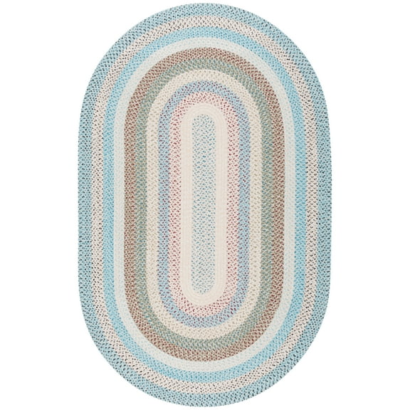 SAFAVIEH Braided Kaylee Striped Machine Washable Reversible Area Rug, Beige/Light Blue, 8' x 10' Oval