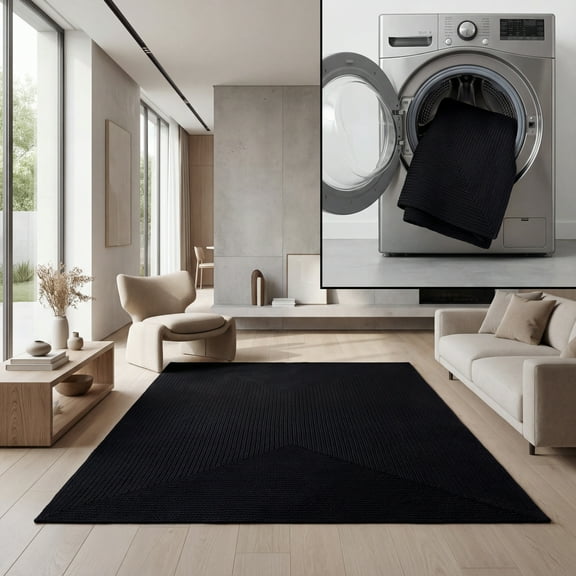 SAFAVIEH Braided Rishika Solid Machine Washable Reversible Area Rug, Black, 8' x 10'