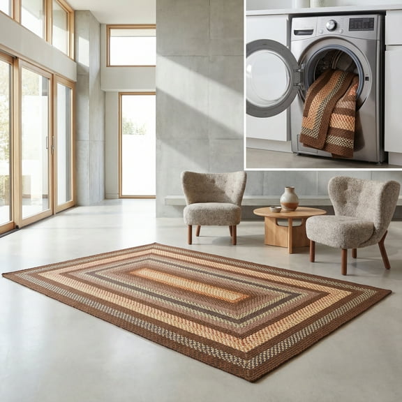 SAFAVIEH Braided Angel Bordered Machine Washable Reversible Area Rug, Brown/Light Brown, 8' x 10'