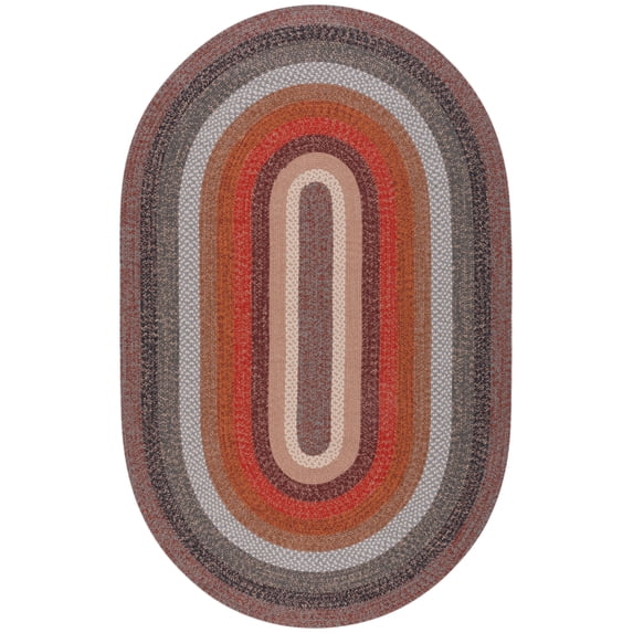SAFAVIEH Braided Tendrils Striped Machine Washable Reversible Area Rug, Brown/Rust, 8' x 10' Oval