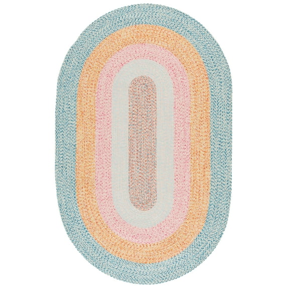 SAFAVIEH Braided Kent Geometric Machine Washable Reversible Area Rug, Aqua/Pink, 8' x 10' Oval