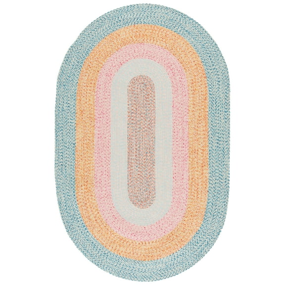 SAFAVIEH Braided Kent Geometric Machine Washable Reversible Area Rug, Aqua/Pink, 8' x 10' Oval