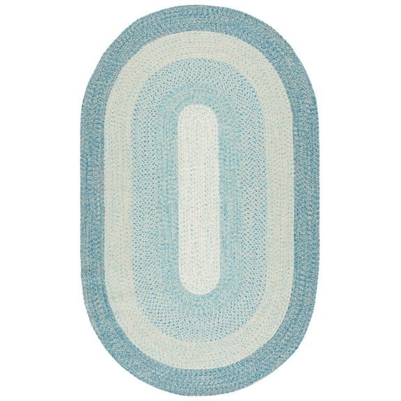 SAFAVIEH Braided Kent Geometric Machine Washable Reversible Area Rug, Blue/Aqua, 8' x 10' Oval