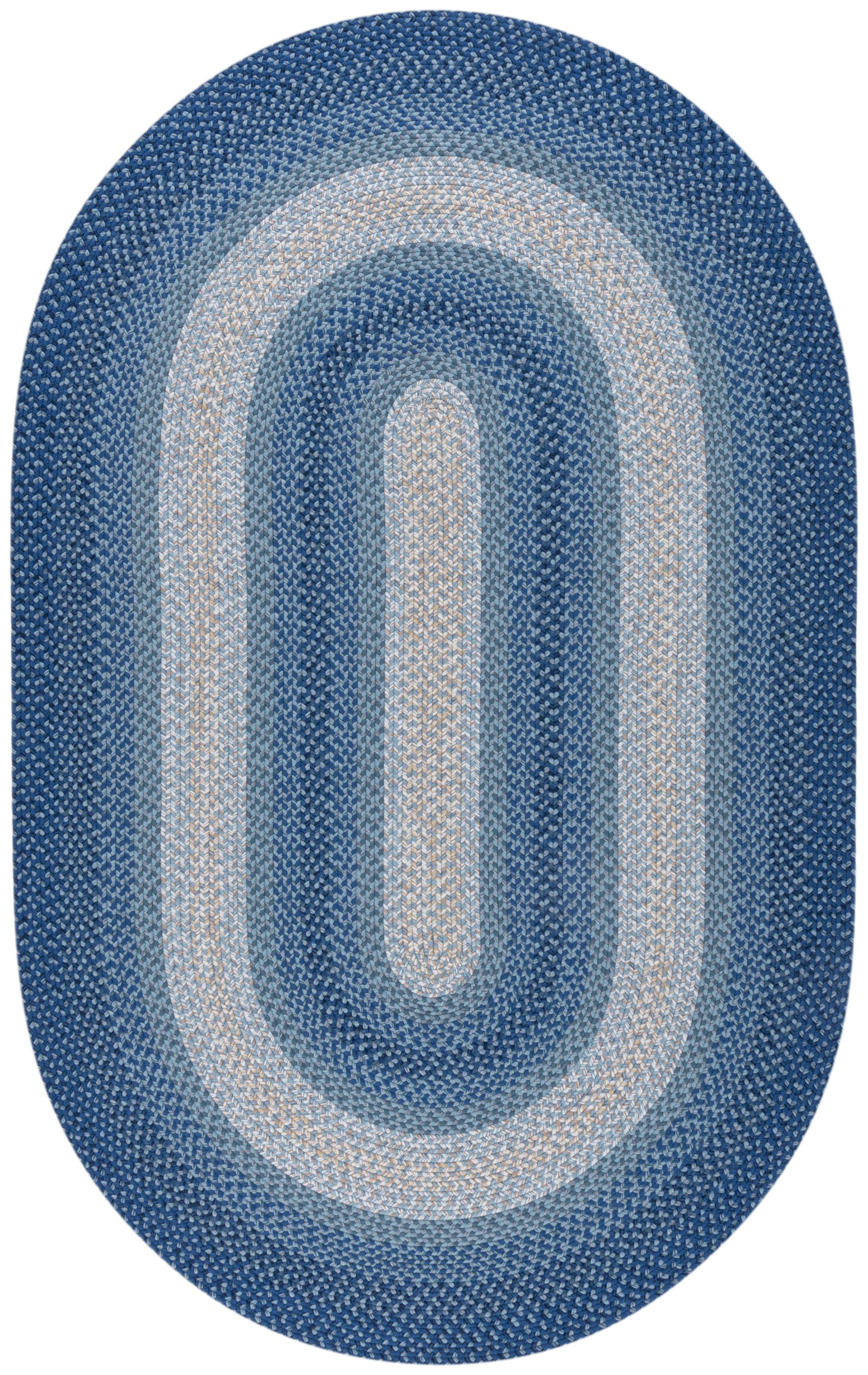 SAFAVIEH Braided Neville Bordered Machine Washable Reversible Area Rug, Navy/Grey, 8' x 10' Oval