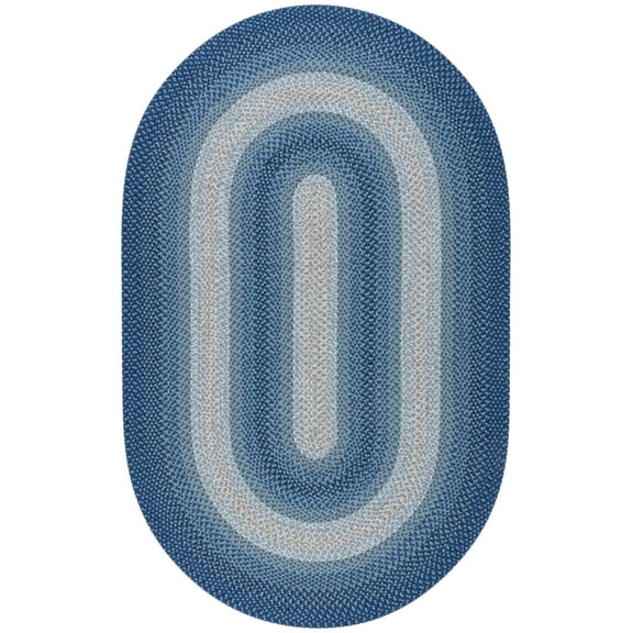 SAFAVIEH Braided Neville Bordered Machine Washable Reversible Area Rug, Navy/Grey, 8' x 10' Oval