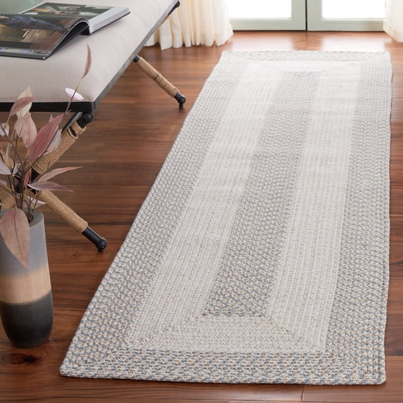 SAFAVIEH Braided Robena Bordered Reversible Runner Rug, Ivory/Gray, 2'3" x 8'