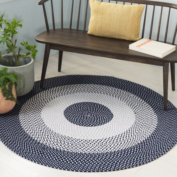 SAFAVIEH Braided Sherwood Bordered Reversible Area Rug, Gray/Blue, 5' x 5' Round