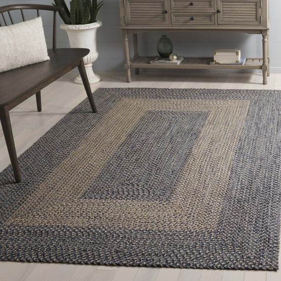 SAFAVIEH Braided Kennedy Bordered Reversible Area Rug, Natural/Blue, 8' x 10'