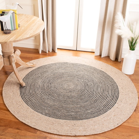 SAFAVIEH Braided Lars Geometric Reversible Area Rug, Beige/Black, 9' x 9' Round