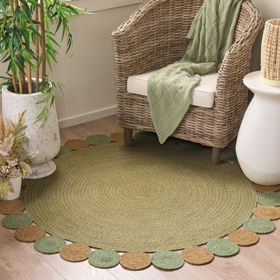Safavieh Braided Abraham Geometric Reversible Area Rug, Green/Gold, 6' x 6' Round