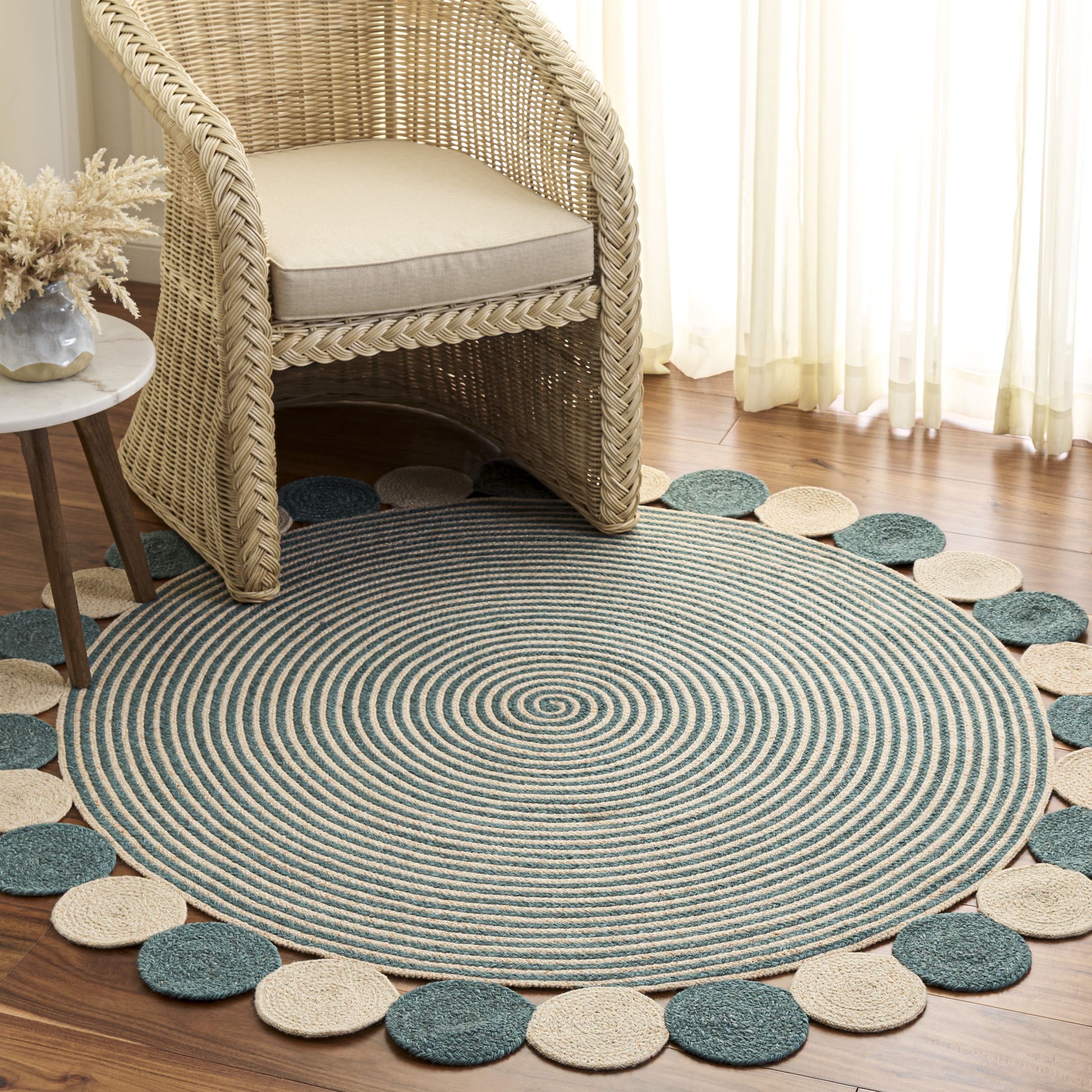 Safavieh Braided Abraham Geometric Reversible Area Rug, Turquoise/Peach, 3' x 3' Round
