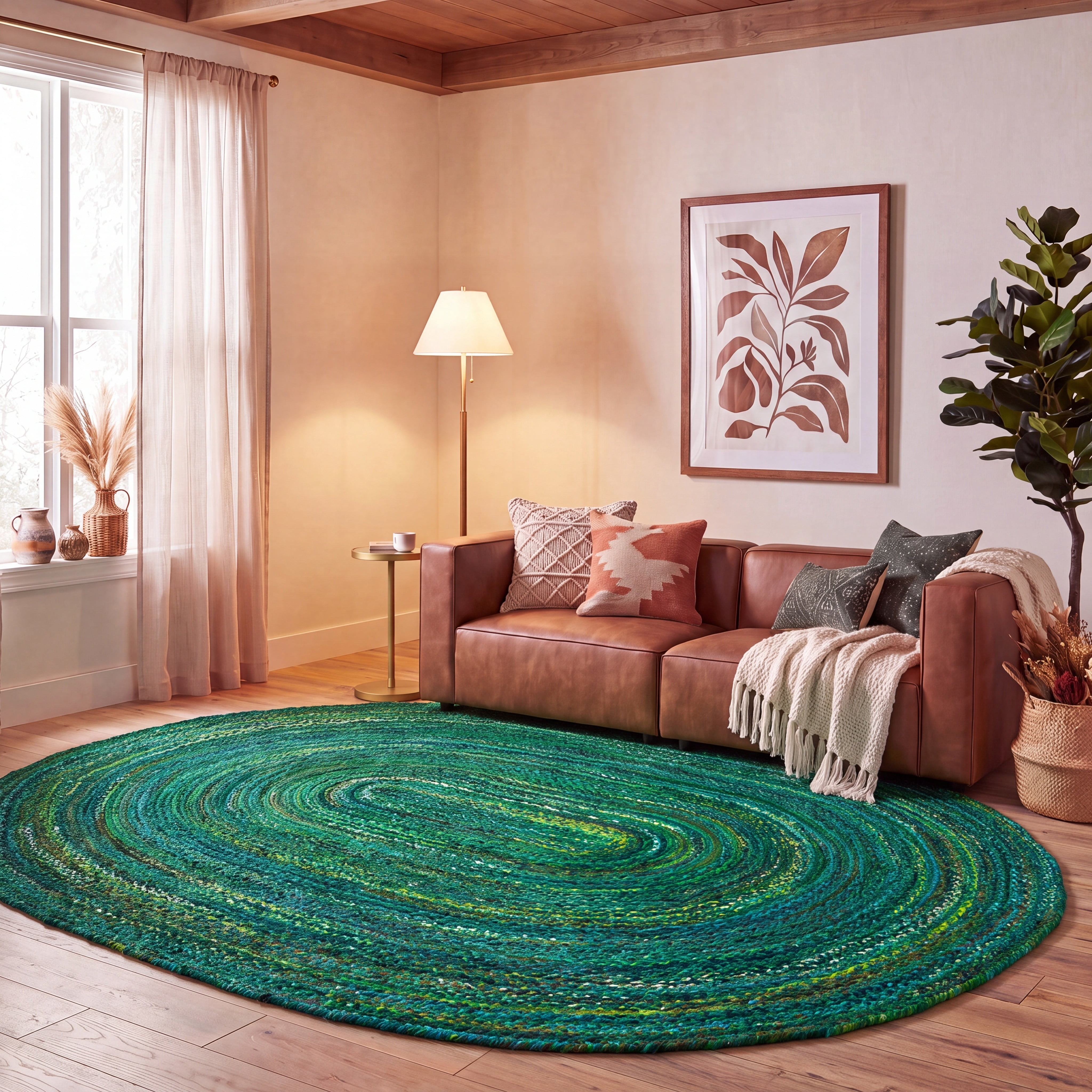Safavieh Braided Calvin Transitional Cotton Reversible Area Rug, Green, 6' x 8' Oval