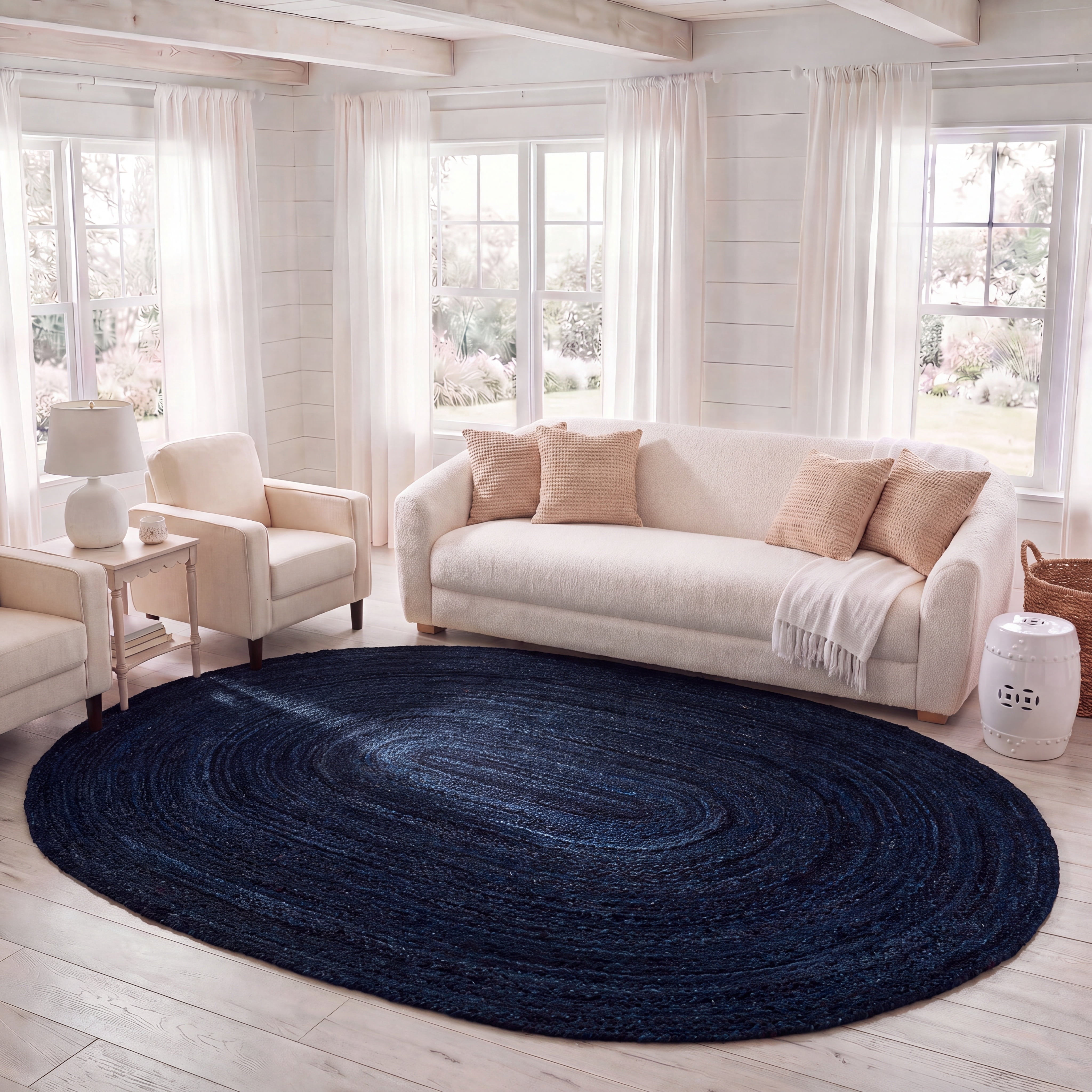 Safavieh Braided Calvin Transitional Cotton Reversible Area Rug, Navy/Black, 6' x 8' Oval
