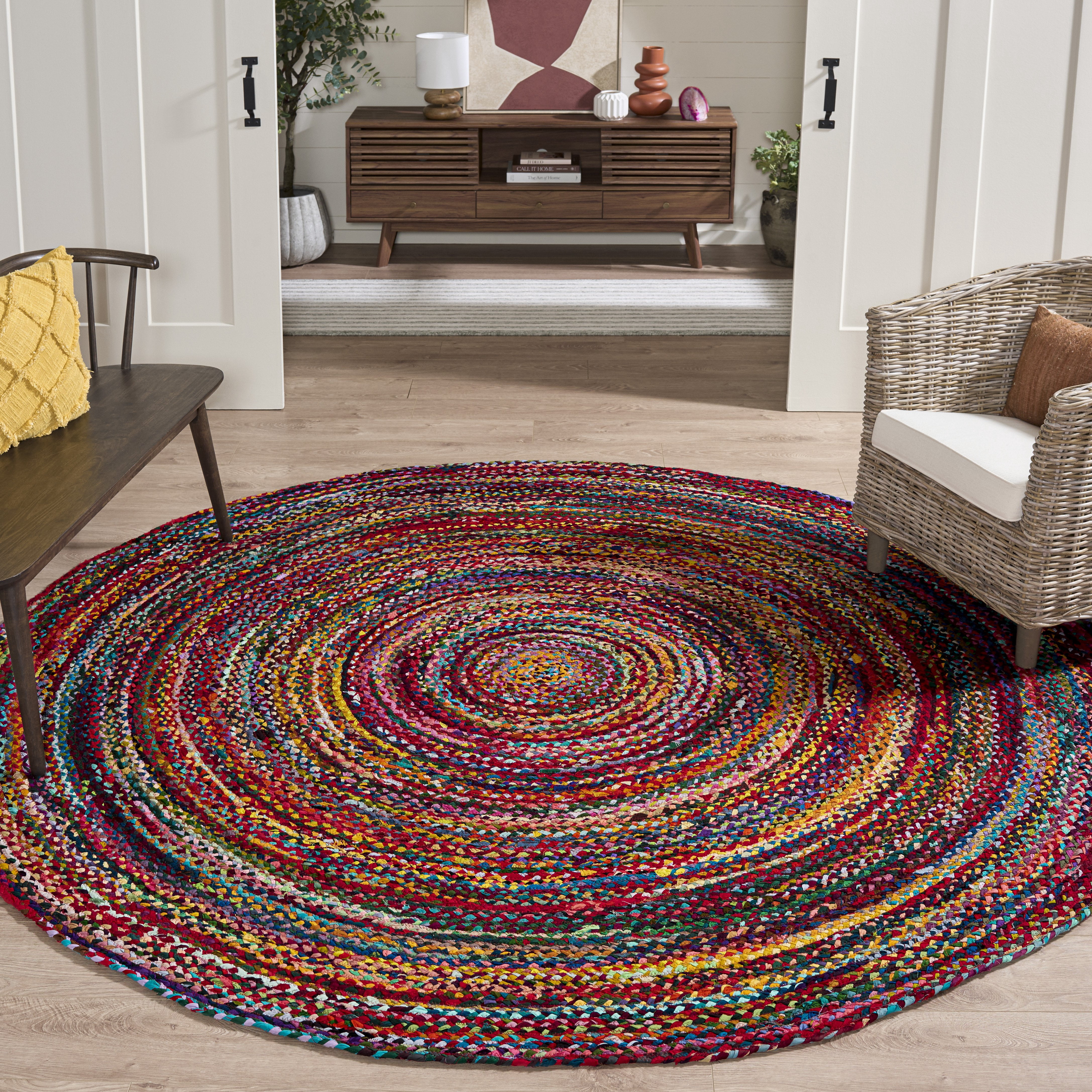 Safavieh Braided Calvin Transitional Cotton Reversible Area Rug, Rust/Multi, 9' x 9' Round