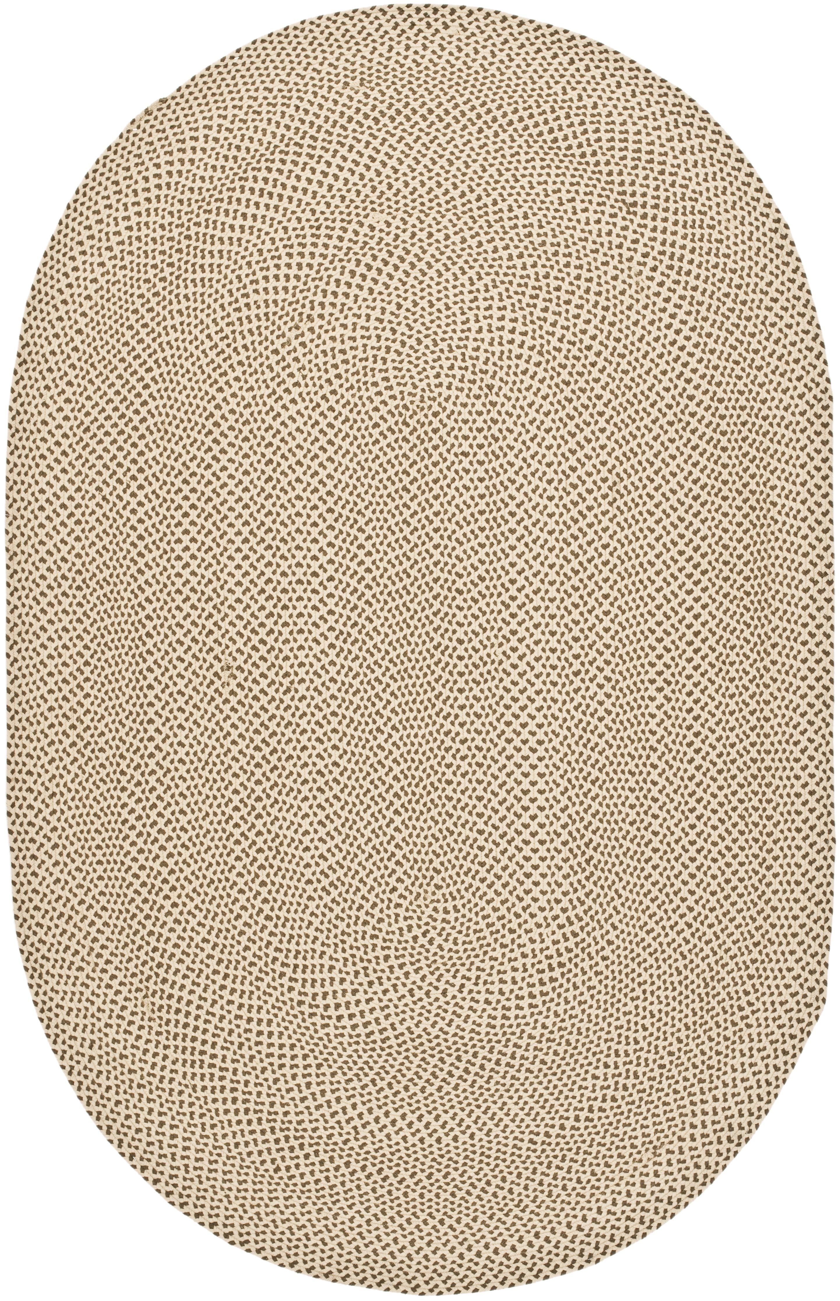 Handmade Beige and Brown Oval Braided Cotton Rug 4' x 6'