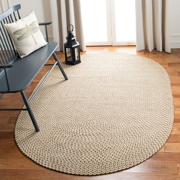 SAFAVIEH Braided Coleman Solid Cotton Reversible Area Rug, Beige/Brown, 5' x 8' Oval