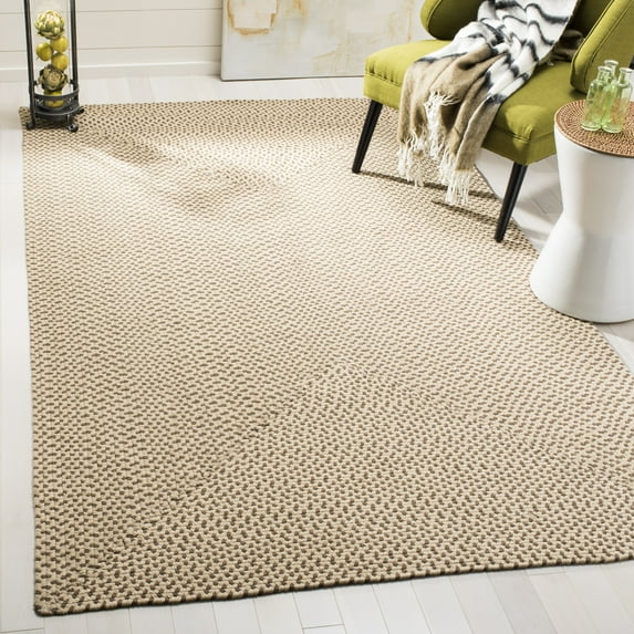SAFAVIEH Braided Coleman Solid Cotton Reversible Area Rug, Beige/Brown, 6' x 6' Square