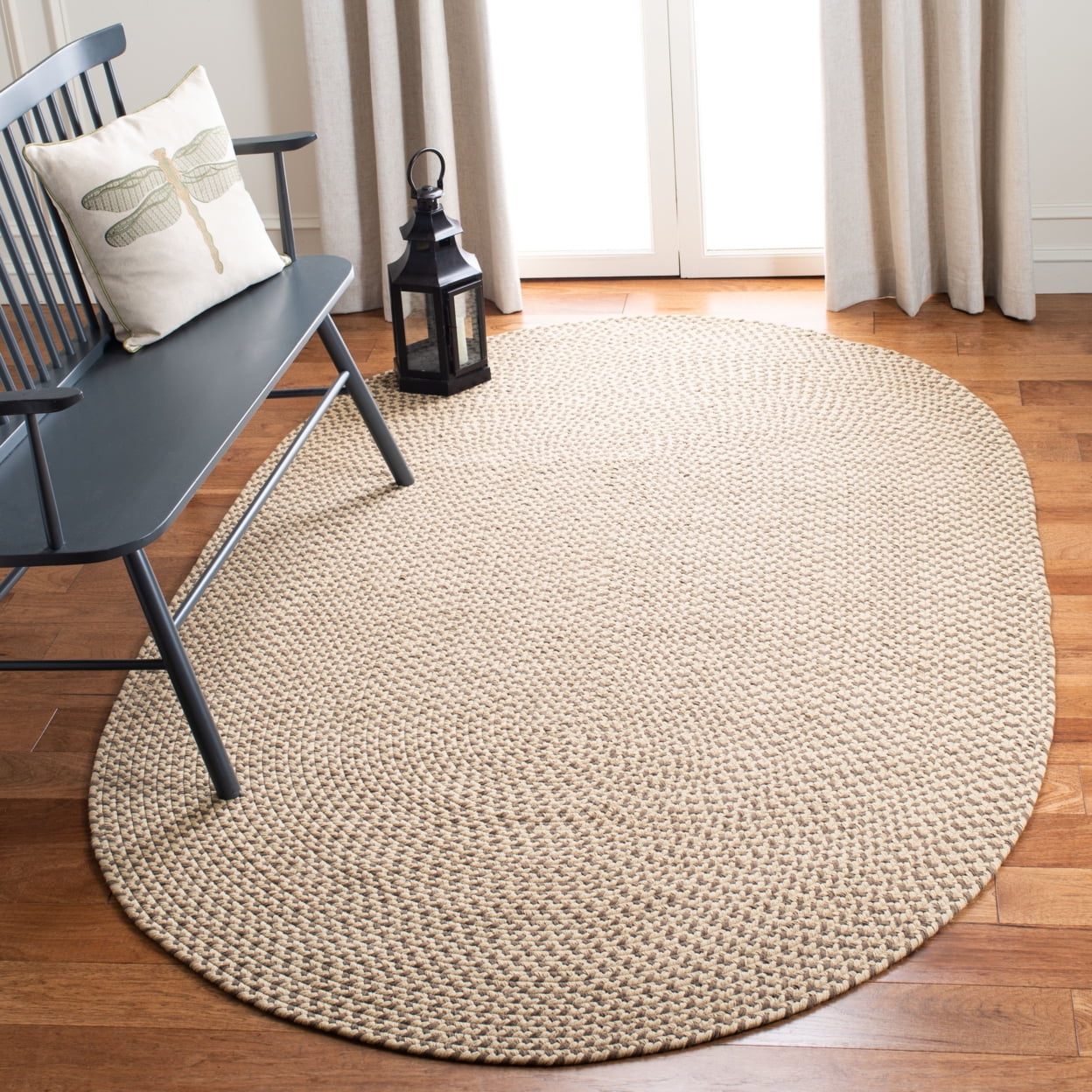 Handwoven Braided Cotton Area Rug, Beige/Brown, 8' x 10'