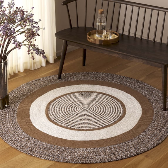Safavieh Braided Dervla Striped Reversible Area Rug, Brown/Beige, 5' x 5' Round