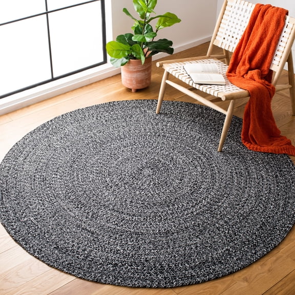 SAFAVIEH Braided Isidor Solid Cotton Reversible Area Rug, Black, 3' x 3' Round