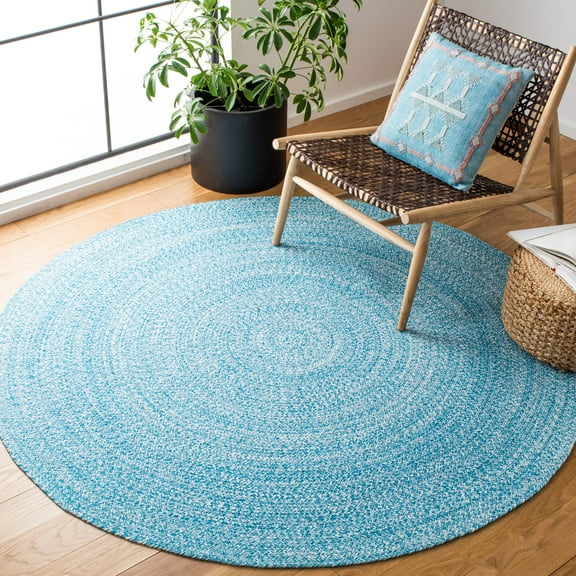 SAFAVIEH Braided Isidor Solid Cotton Reversible Area Rug, Blue/Ivory, 6' x 6' Round