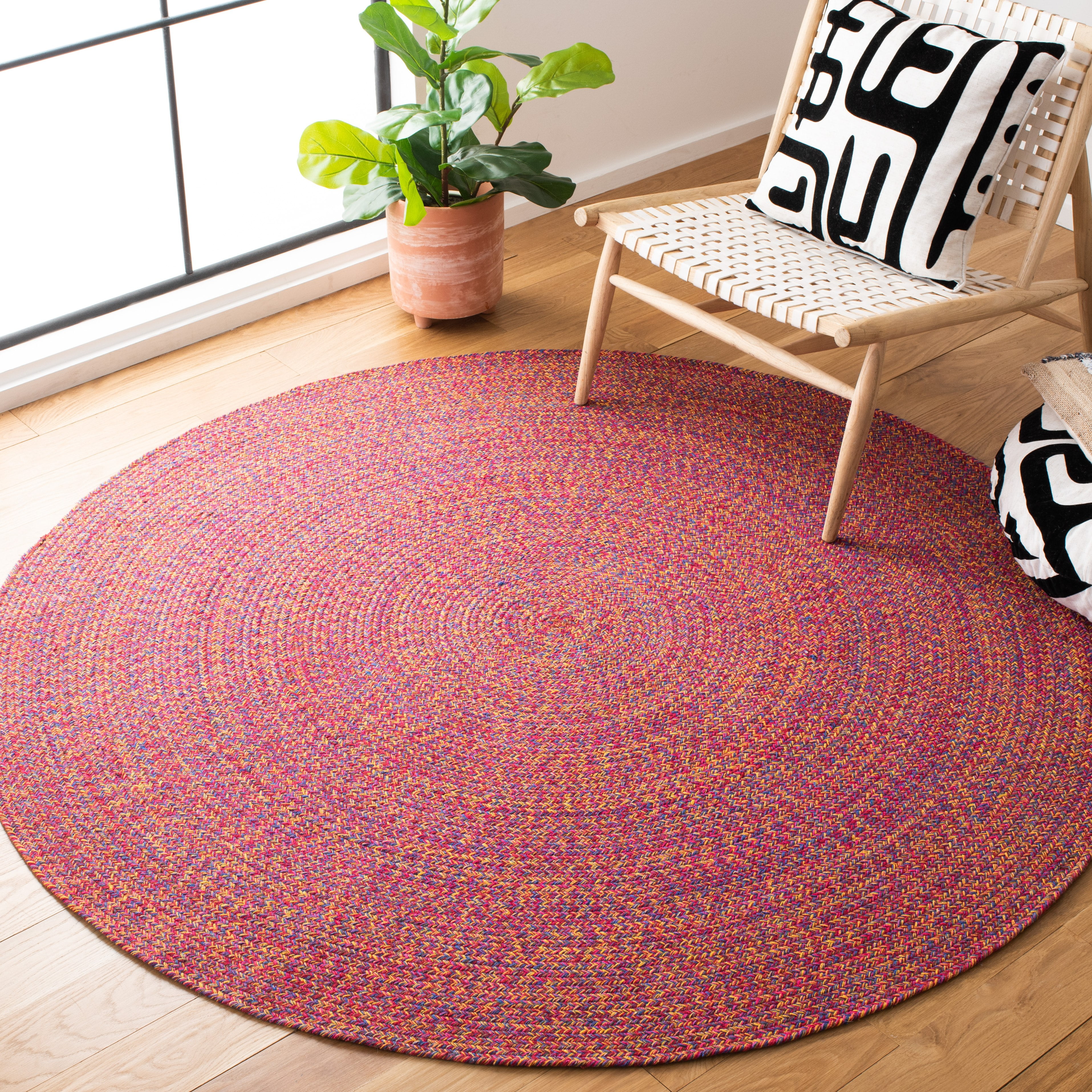 SAFAVIEH Braided Isidor Solid Cotton Reversible Area Rug, Red/Yellow, 4' x 4' Round