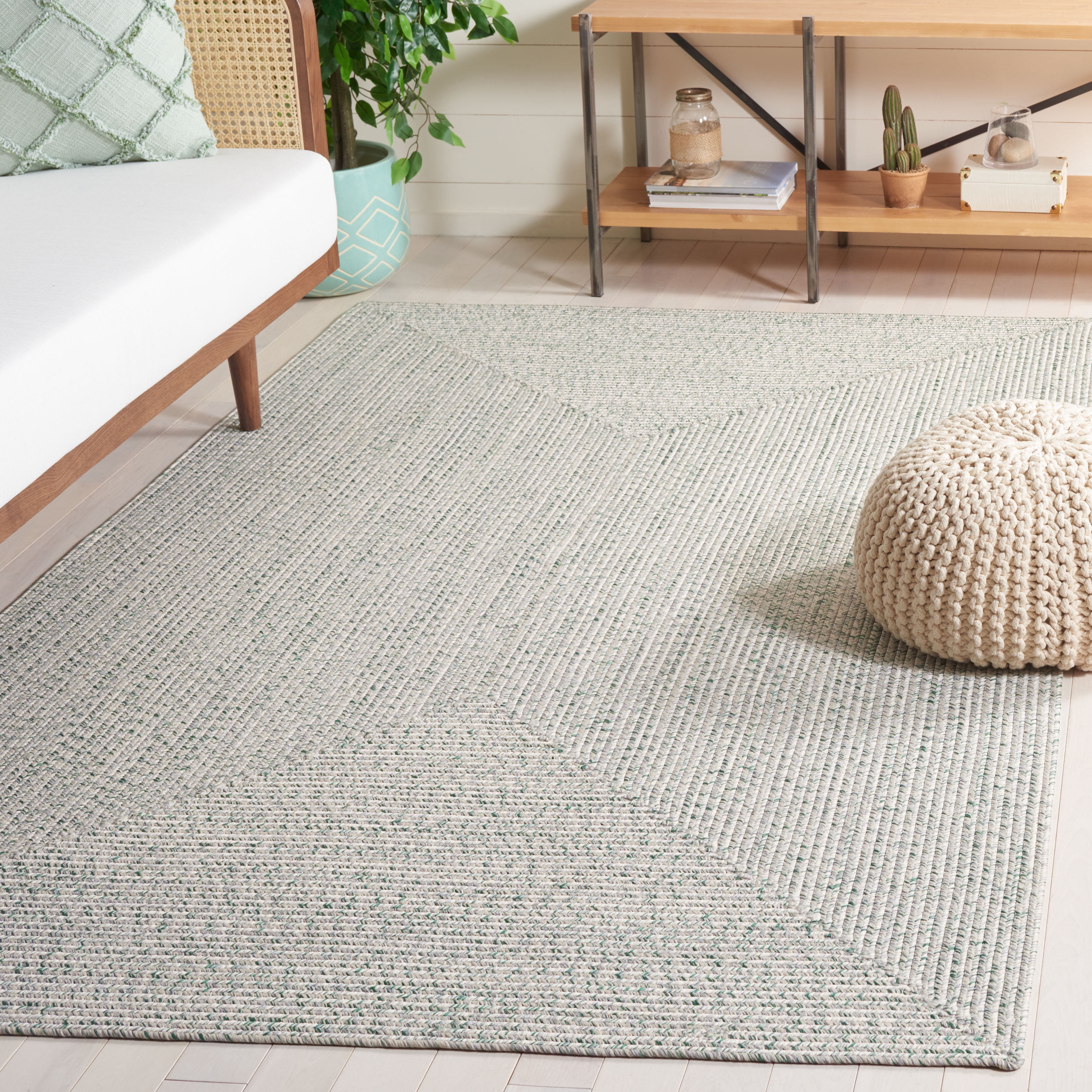 Safavieh Braided Gino Distressed Machine Washable Reversible Area Rug, Ivory/Green, 5' x 5' Square