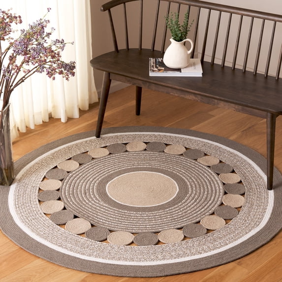 Safavieh Braided Haven Geometric Reversible Area Rug, Dark Gray/Beige, 3' x 3' Round