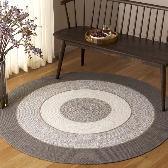 Safavieh Braided Jay Geometric Reversible Area Rug, Dark Gray/Gray, 5' x 5' Round