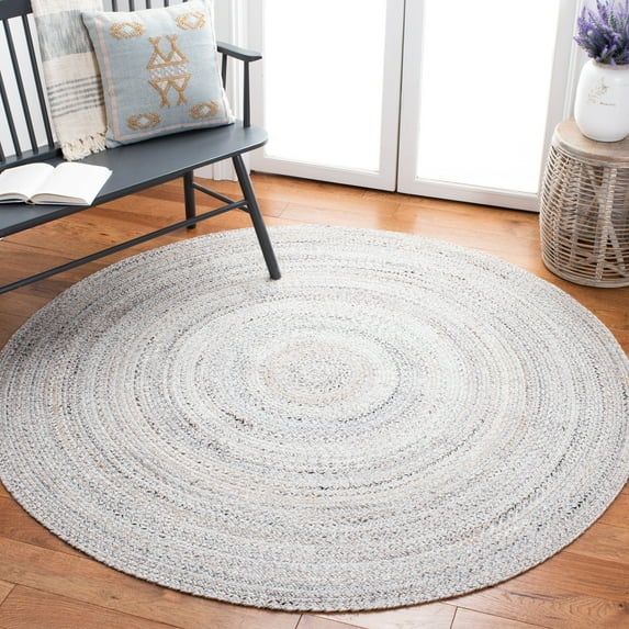 SAFAVIEH Braided Aristotle Solid Polyester Reversible Area Rug, Gray, 10' x 10' Round