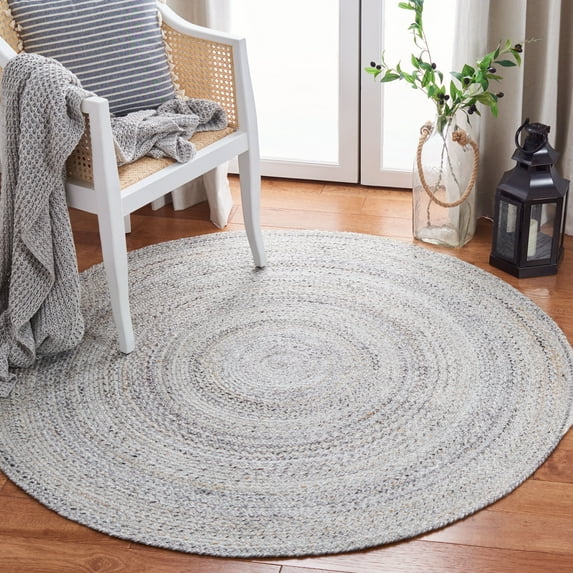SAFAVIEH Braided Aristotle Solid Polyester Reversible Area Rug, Gray, 3' x 3' Round