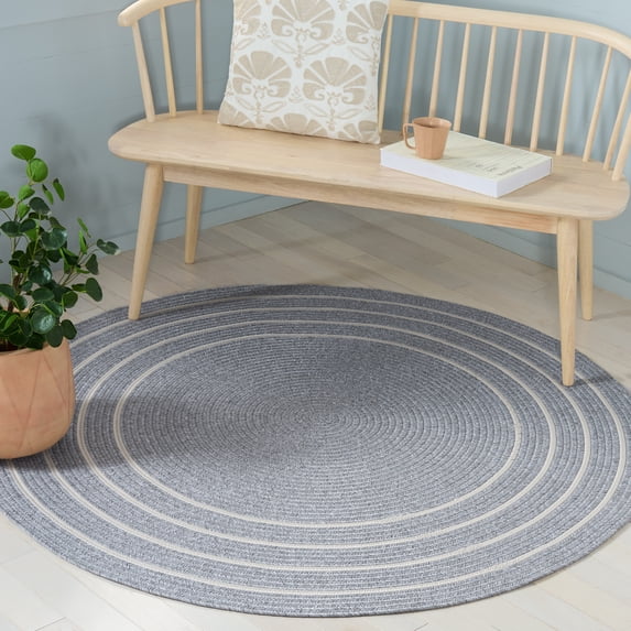 Safavieh Braided Nikeisha Striped Machine Washable Reversible Area Rug, Light Gray/Ivory, 5' x 5' Round
