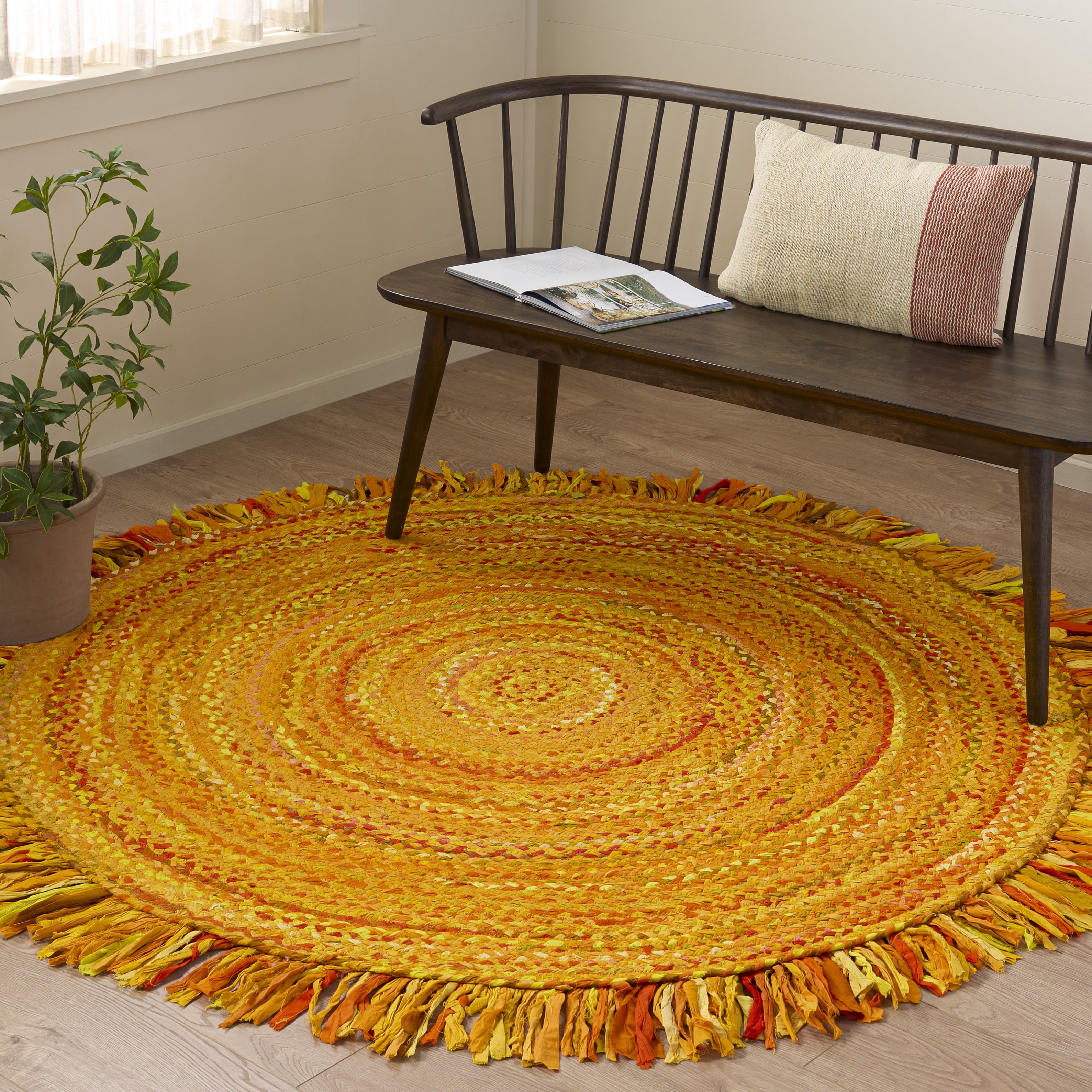 Safavieh Braided Paisley Transitional Cotton Reversible Area Rug, Gold, 4' x 4' Round