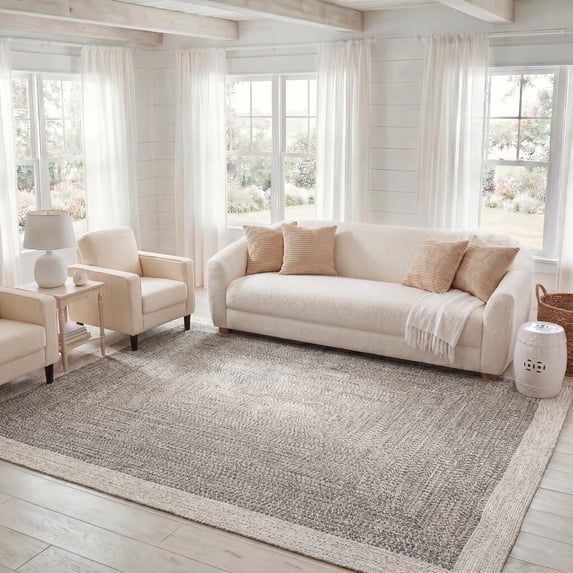 Safavieh Braided Victor Bordered Machine Washable Reversible Area Rug, Ivory/Gray Black, 4' x 6'