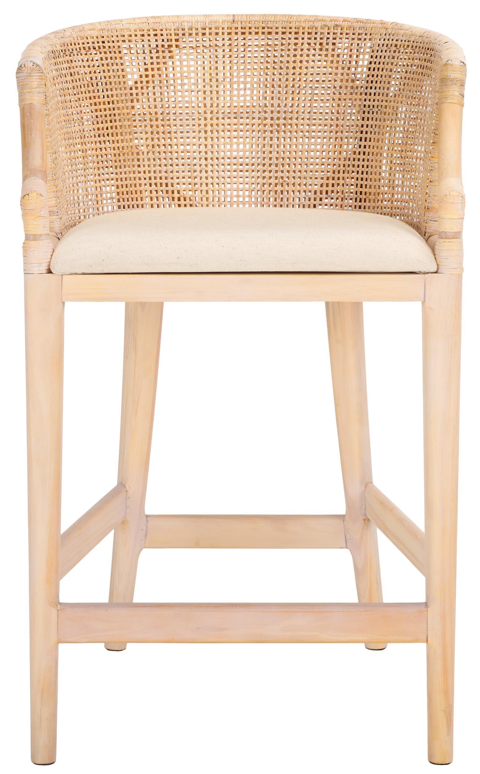 Natural White Wash Rattan and Faux Leather Extra Tall Stool