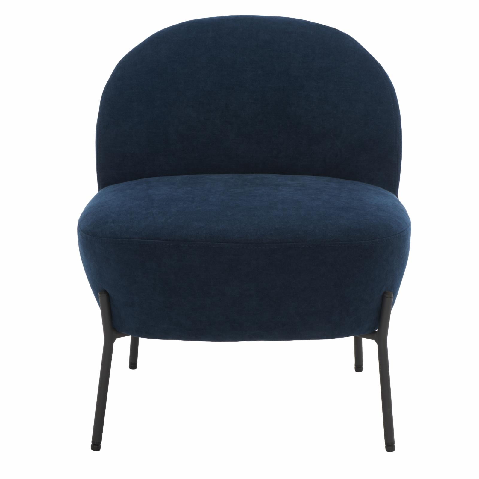Navy Velvet Channel-Tufted Slipper Chair with Metal Legs