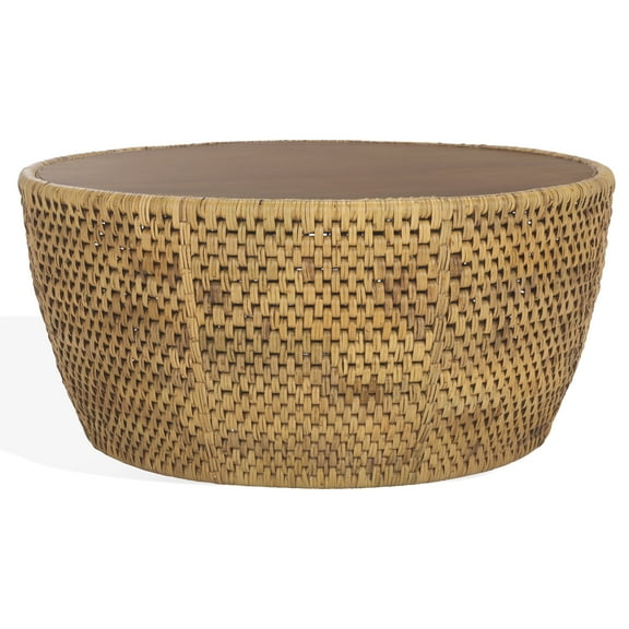 Safavieh Braylen Mid-Century Rattan Wood Round Coffee Table, Natural