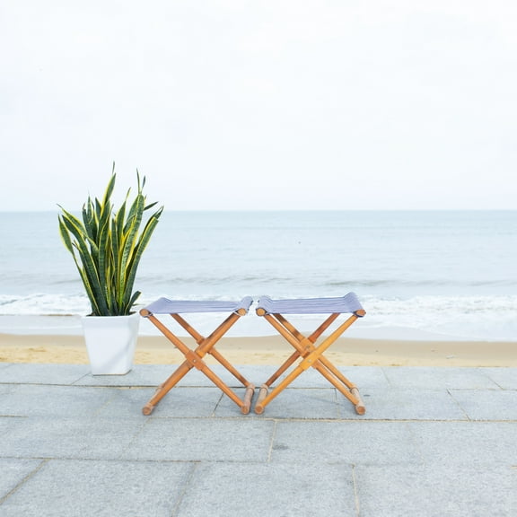 Safavieh Breanne Outdoor Patio Stool, Set of 2 - Natural/ Navy Striped