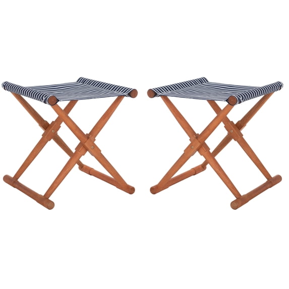 Safavieh Breanne Outdoor Patio Stool, Set of 2 - Natural/ Navy Striped